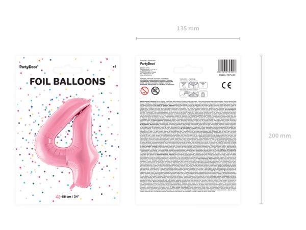 Foil Balloon Number ''4'', 86cm, pink