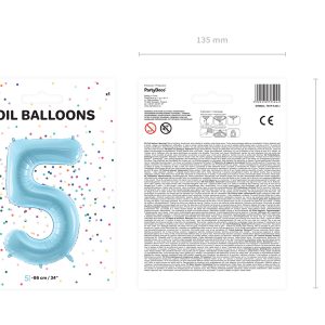 Foil Balloon Number ''5'', 86cm, light blue