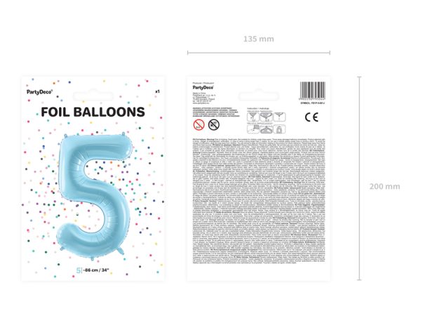 Foil Balloon Number ''5'', 86cm, light blue