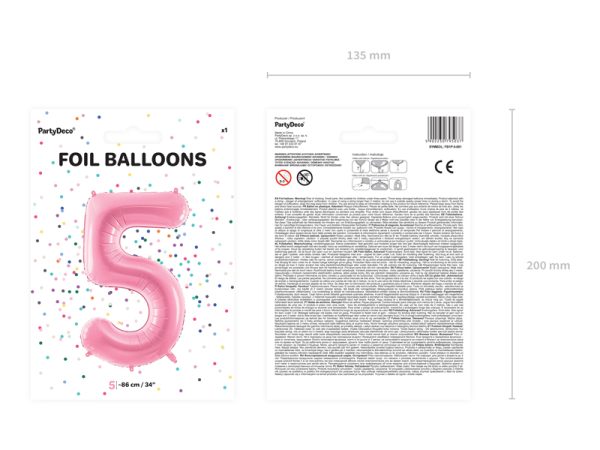 Foil Balloon Number ''5'', 86cm, pink
