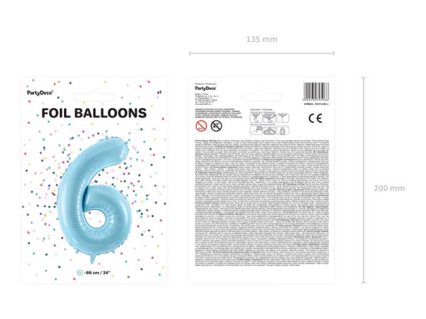 Foil Balloon Number ''6'', 86cm, light blue