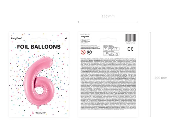 Foil Balloon Number ''6'', 86cm, pink