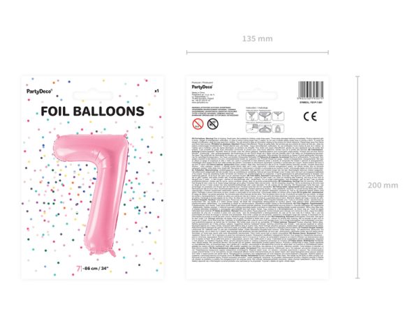 Foil Balloon Number ''7'', 86cm, pink