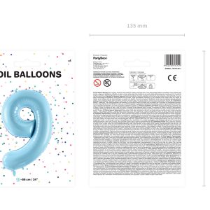 Foil Balloon Number ''9'', 86cm, light blue