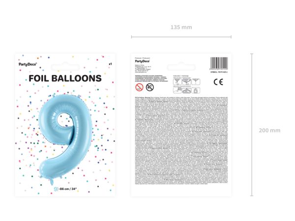Foil Balloon Number ''9'', 86cm, light blue