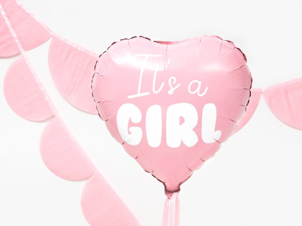 Foil Balloon Heart - It's a girl, 45cm, light pink