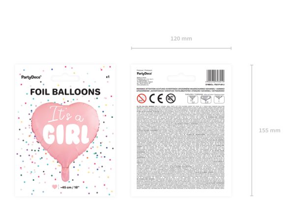Foil Balloon Heart - It's a girl, 45cm, light pink