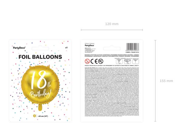 Foil Balloon 18th Birthday, gold, 45 cm