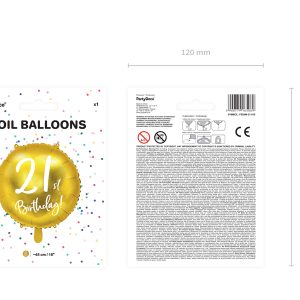 Foil Balloon 21st Birthday, gold, 45cm