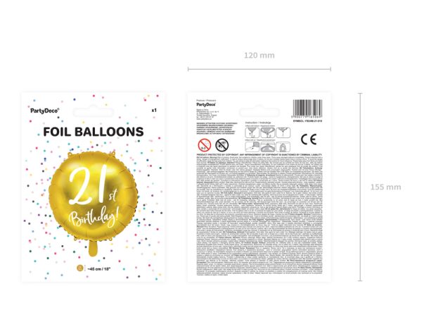 Foil Balloon 21st Birthday, gold, 45cm