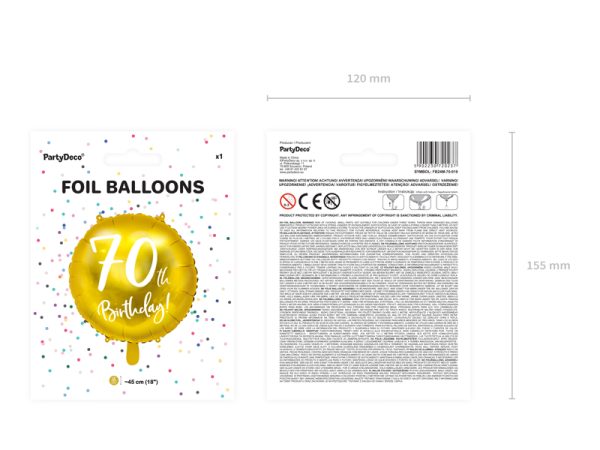 Foil Balloon 70th Birthday, gold, 45cm