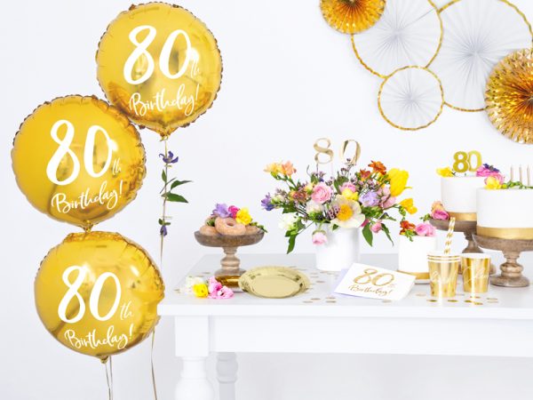 Foil Balloon 80th Birthday, gold, 45cm
