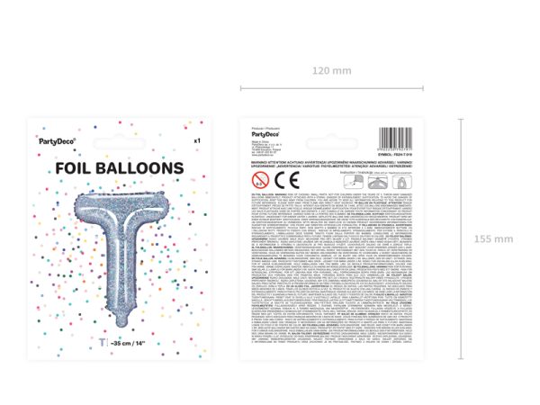 Foil Balloon Letter ''T'', 35cm, holographic