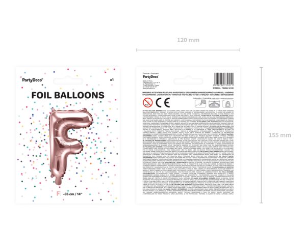 Foil Balloon Letter ''F'', 35cm, rose gold