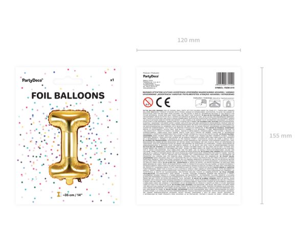 Foil Balloon Letter ''I'', 35cm, gold