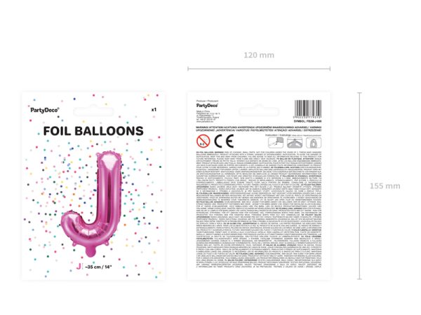 Foil Balloon Letter ''J'', 35cm, dark pink