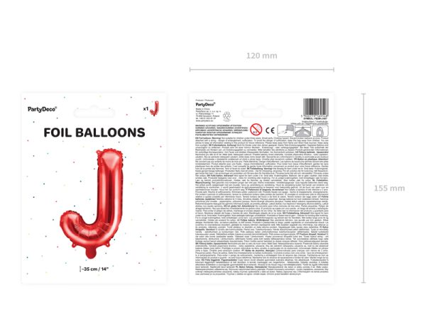Foil Balloon Letter ''J'', 35cm, red