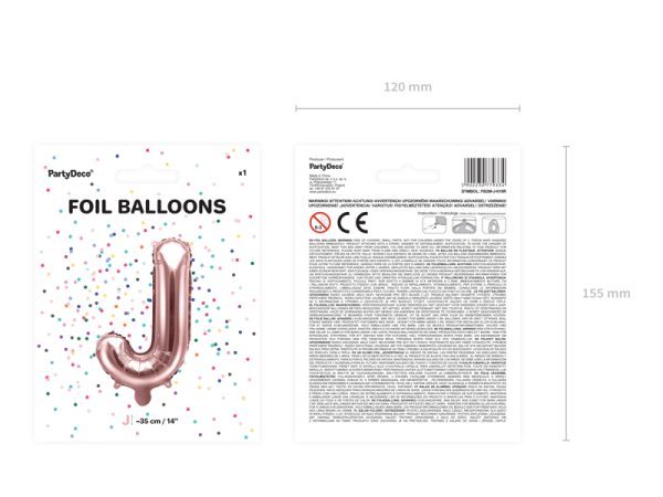 Foil Balloon Letter ''J'', 35cm, rose gold