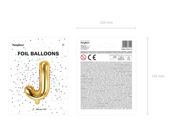 Foil Balloon Letter ''J'', 35cm, gold