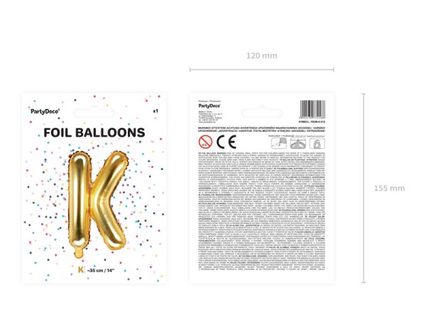 Foil Balloon Letter ''K'', 35cm, gold