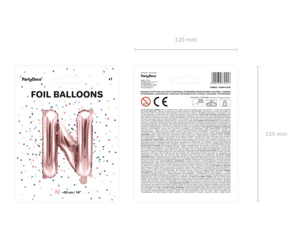 Foil Balloon Letter ''N'', 35cm, rose gold