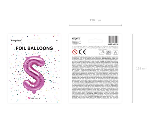 Foil Balloon Letter ''S'', 35cm, dark pink