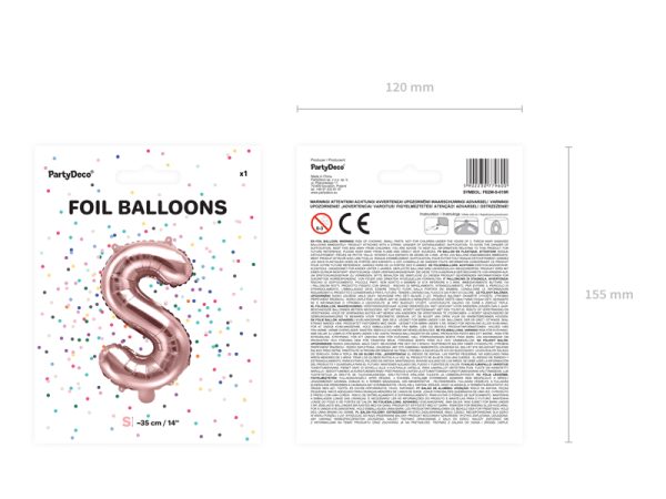 Foil Balloon Letter ''S'', 35cm, rose gold