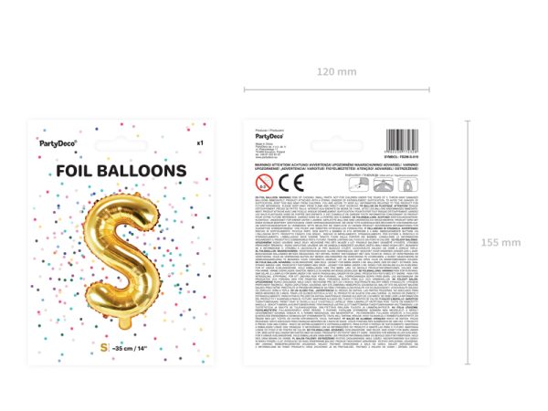 Foil Balloon Letter ''S'', 35cm, gold