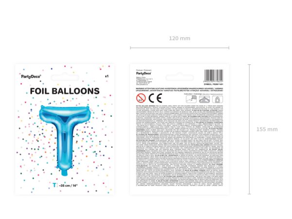 Foil Balloon Letter ''T'', 35cm, blue