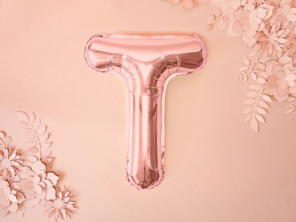 Foil Balloon Letter ''T'', 35cm, rose gold