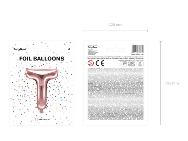 Foil Balloon Letter ''T'', 35cm, rose gold