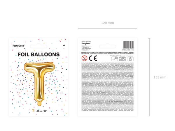 Foil Balloon Letter ''T'', 35cm, gold
