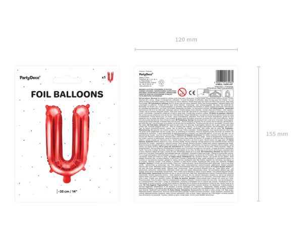 Foil Balloon Letter ''U'', 35cm, red