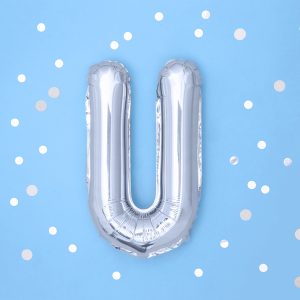 Foil Balloon Letter ''U'', 35cm, silver