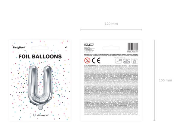 Foil Balloon Letter ''U'', 35cm, silver
