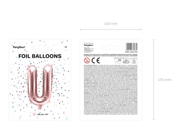 Foil Balloon Letter ''U'', 35cm, rose gold