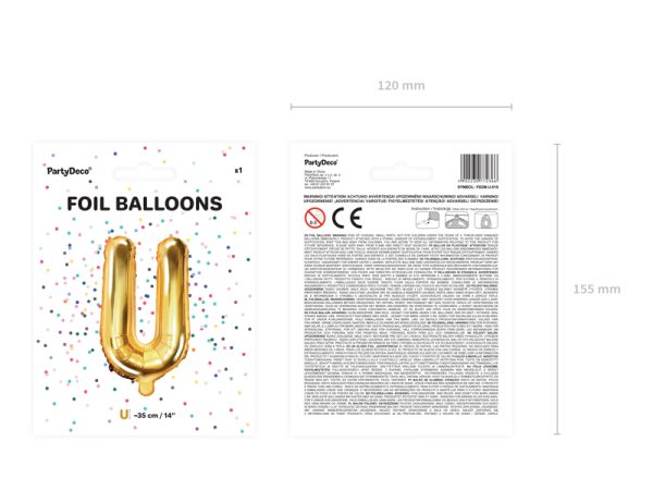 Foil Balloon Letter ''U'', 35cm, gold