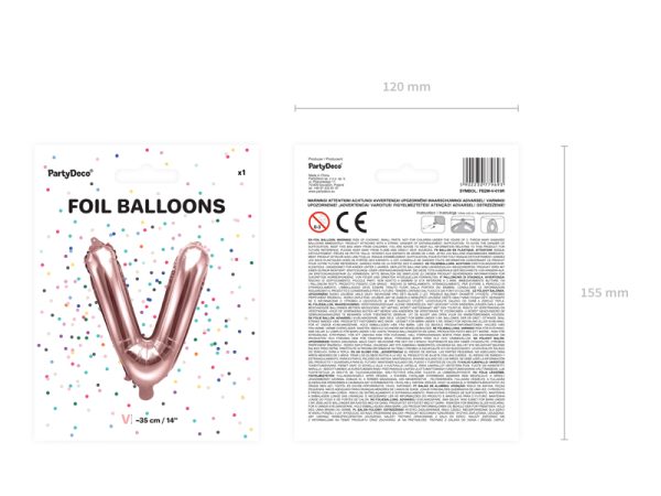 Foil Balloon Letter ''V'', 35cm, rose gold