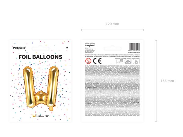 Foil Balloon Letter ''W'', 35cm, gold