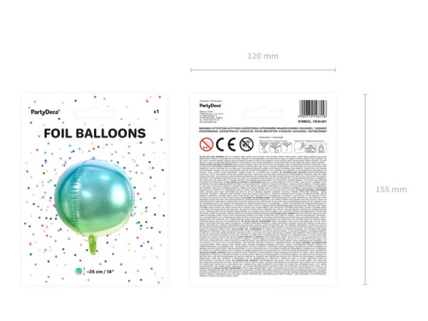 Foil Balloon Ombre Ball, blue and green, 35cm