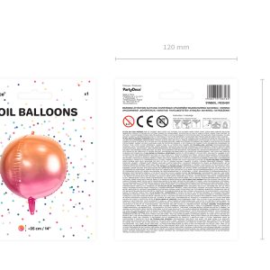 Foil Balloon Ombre Ball, pink and orange, 35cm