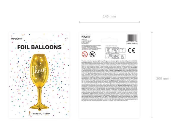 Foil balloon Glass, 28x80cm, gold