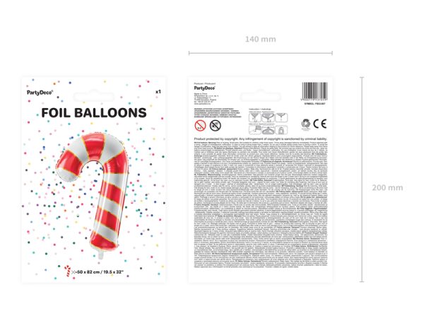 Foil balloon Candy cane, 50x82cm, red