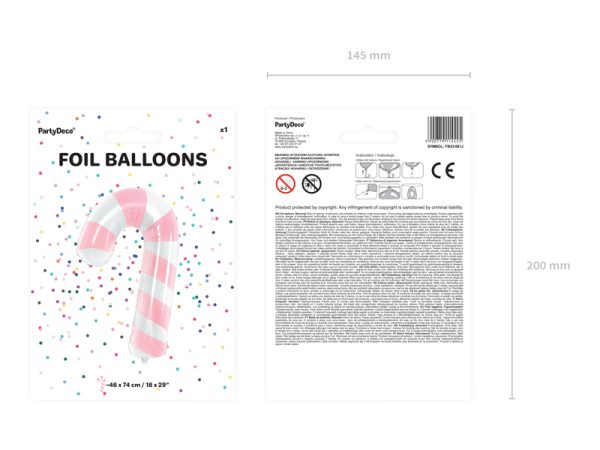 Foil balloon Candy cane, 50x82cm, pink