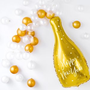 Foil balloon Bottle - Happy New Year, 32x82cm, gold
