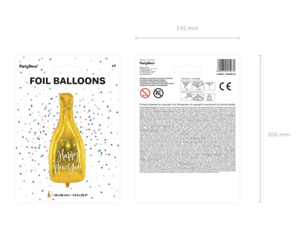 Foil balloon Bottle - Happy New Year, 32x82cm, gold