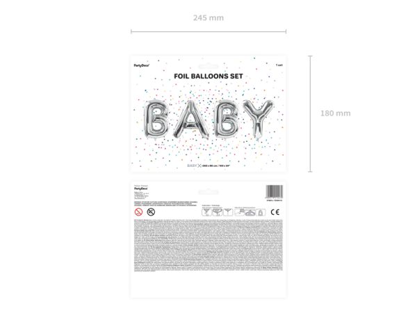 Foil balloon Baby, 262x86cm, silver
