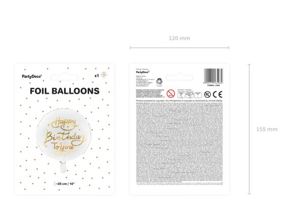 Foil balloon Happy Birthday To You, 35cm, white