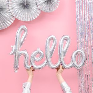 Foil Balloon Hello, 72x45cm, holographic