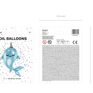 Foil balloon Narwhal, 53x87cm, mix
